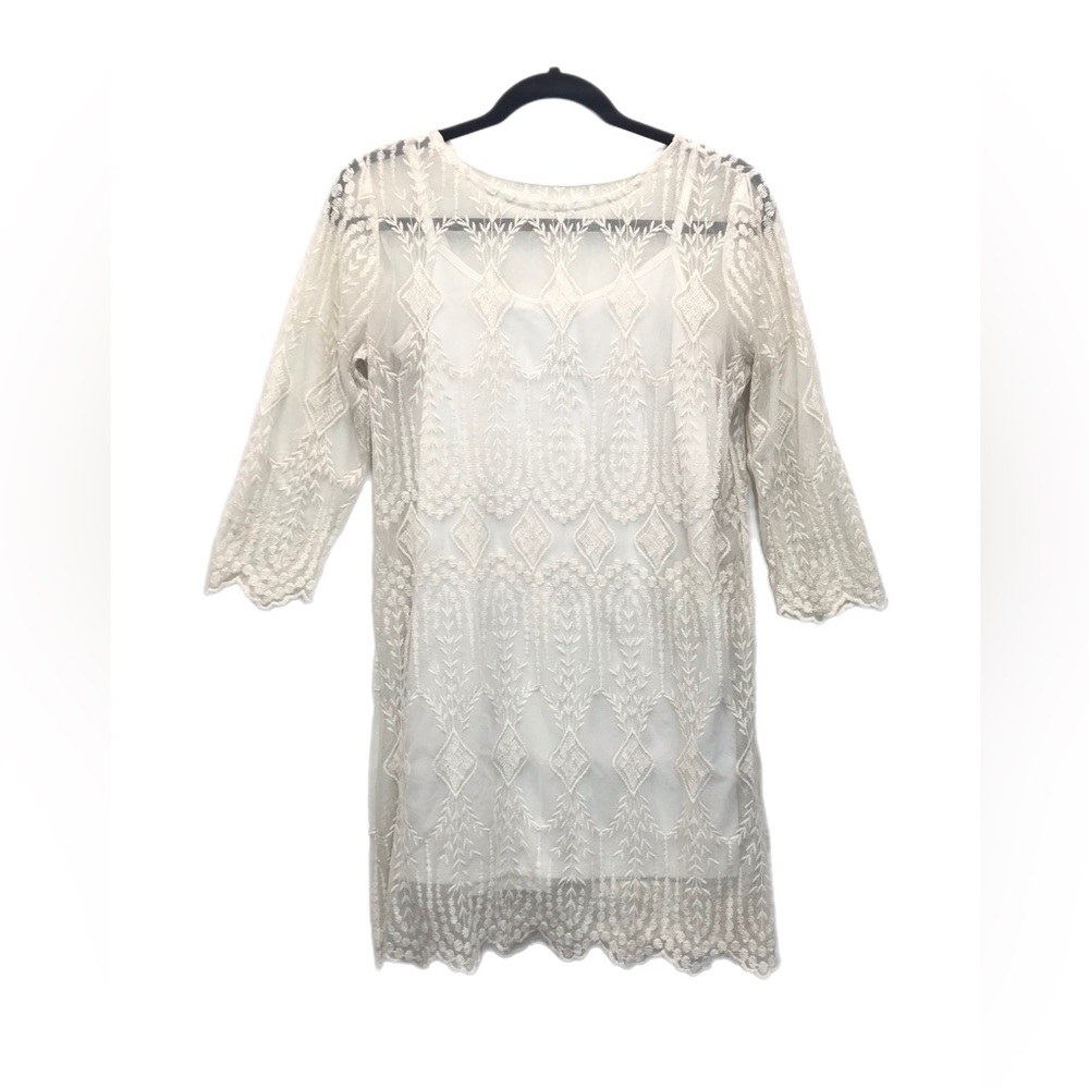 Forever 21 Sheath Dress‎ Cream Lace 3/4 Sleeve Mini Size Small Coquette